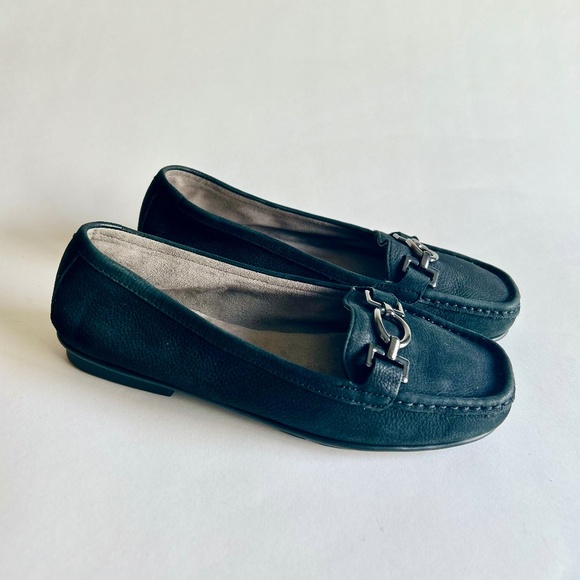 Aerosoles Black Genuine Leather Rubber Outsole Loafers size 8 - Picture 1 of 14